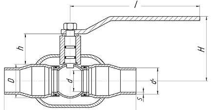 Кран шаровый приварной полнопроходной LD КШЦП универсальный - схема, размеры