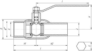 Кран шаровый спускной приварной LD КШЦС газовый - схема, спецификация